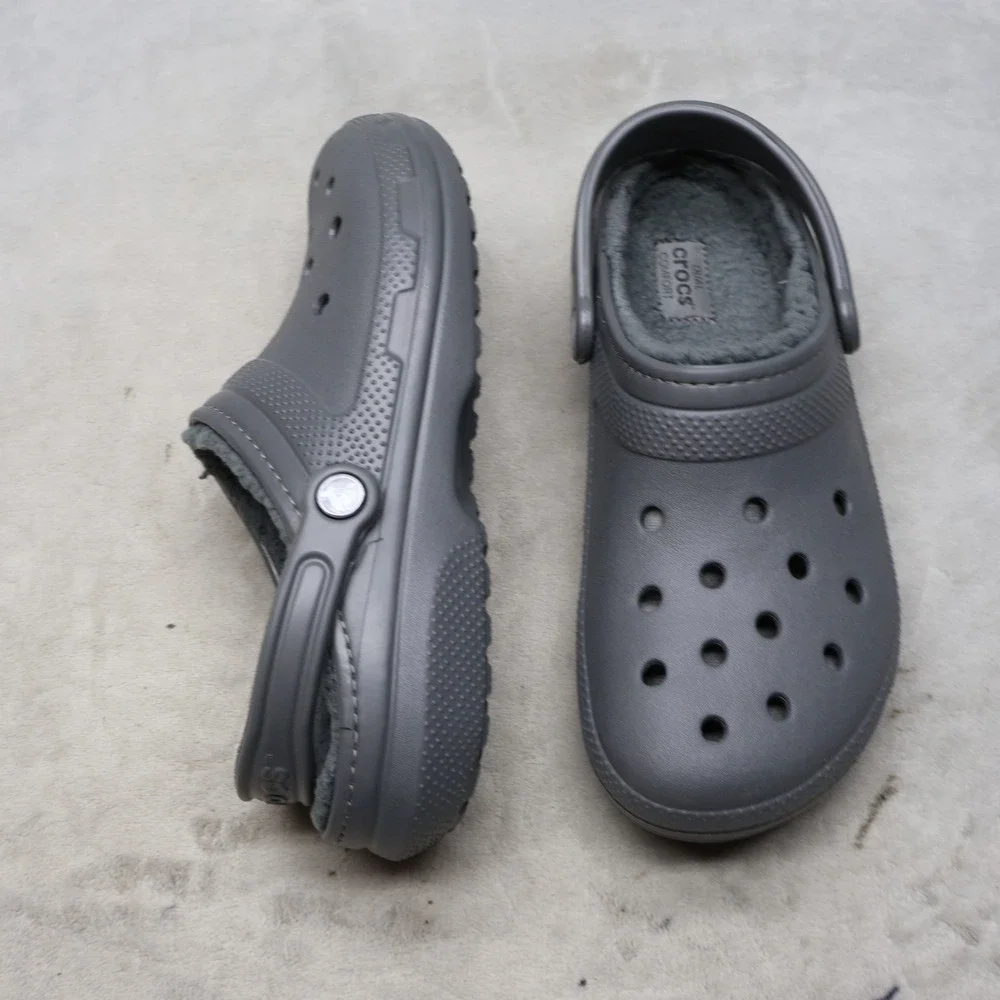 Crocs Unisex M10 W12 Clog Grey Classic Lined Fleece Comfort Slip On Light Indoor